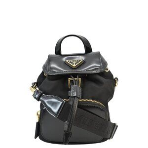 Prada  Re-Nylon Brushed Leather Crossbody Backpack Black